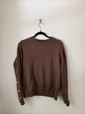 Eden & Olivia Chocolate Brown Crewneck Sweater with Button Sleeve
